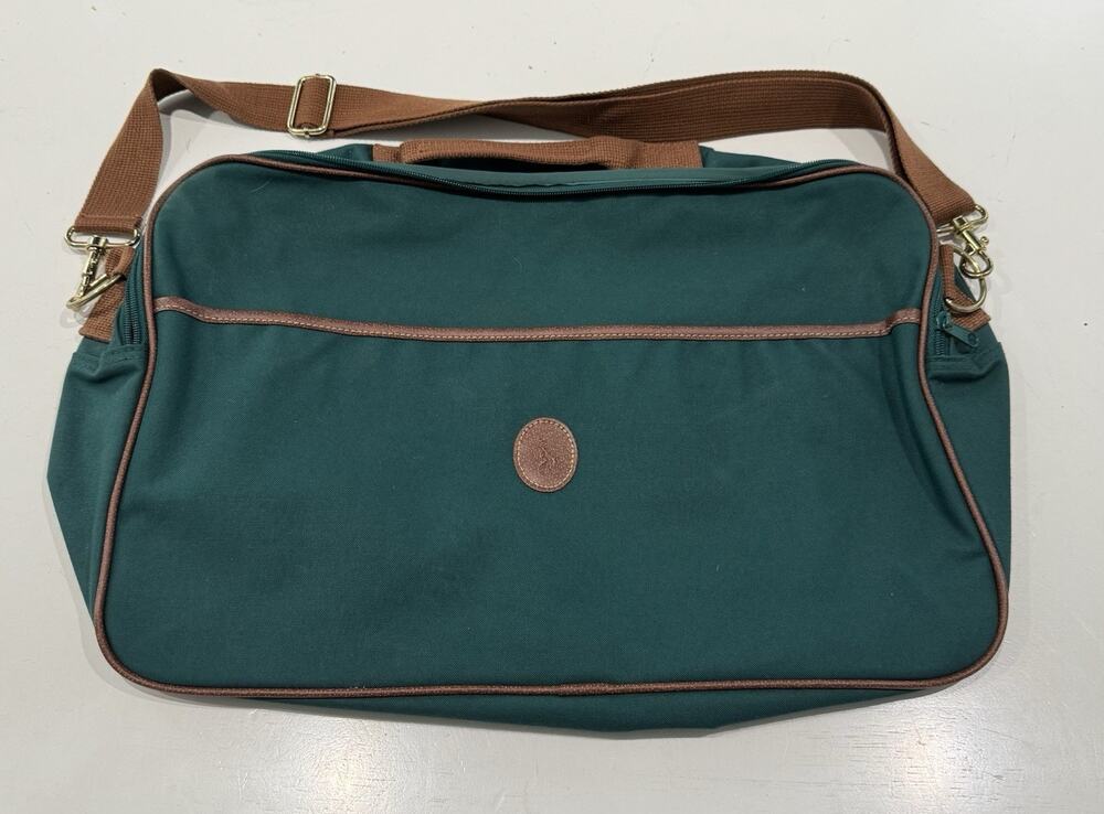 Vintage Polo Ralph Lauren Green Cabin Bag Weekender Duffel Bag Leather Carry On